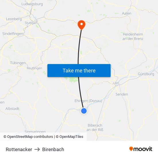 Rottenacker to Birenbach map