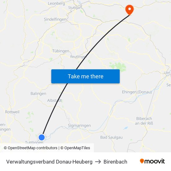 Verwaltungsverband Donau-Heuberg to Birenbach map