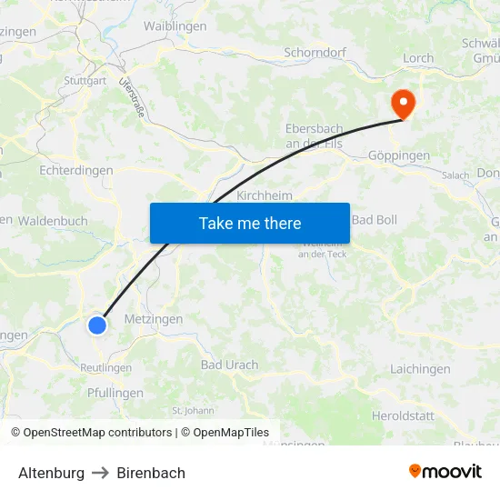 Altenburg to Birenbach map