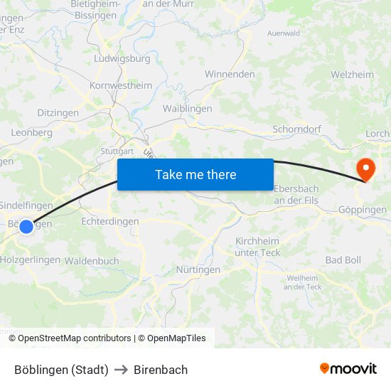 Böblingen (Stadt) to Birenbach map
