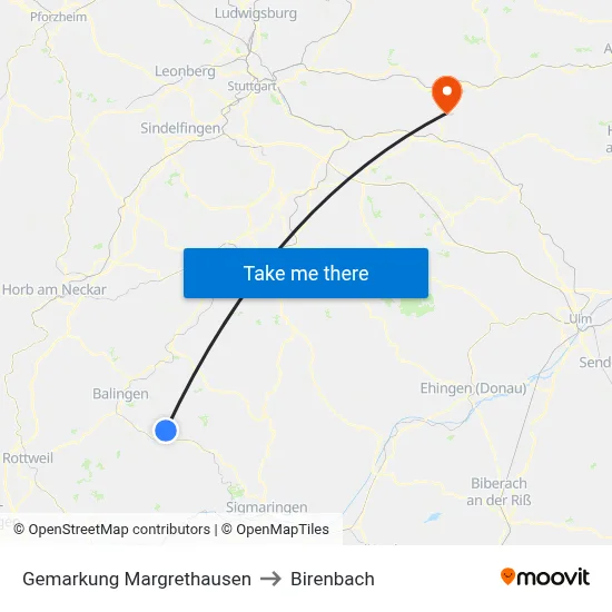 Gemarkung Margrethausen to Birenbach map