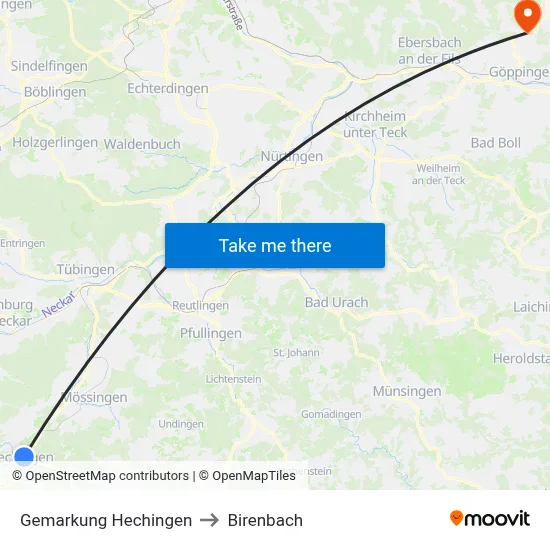 Gemarkung Hechingen to Birenbach map