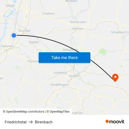 Friedrichstal to Birenbach map