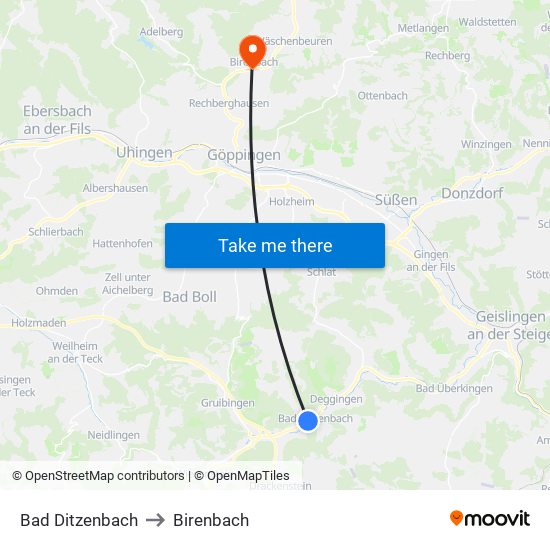 Bad Ditzenbach to Birenbach map