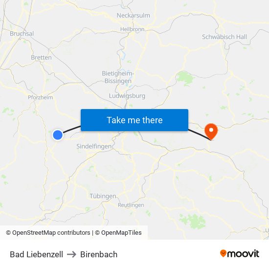 Bad Liebenzell to Birenbach map