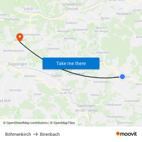 Böhmenkirch to Birenbach map