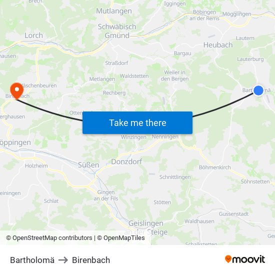 Bartholomä to Birenbach map