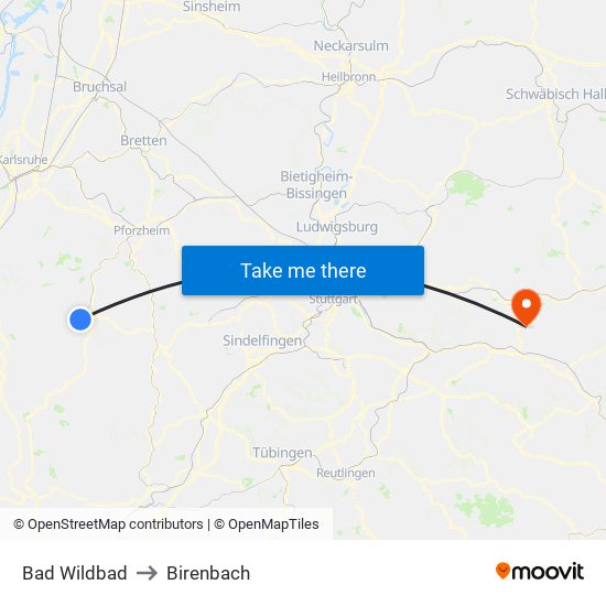 Bad Wildbad to Birenbach map