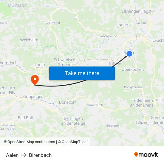 Aalen to Birenbach map
