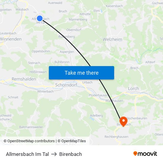 Allmersbach Im Tal to Birenbach map