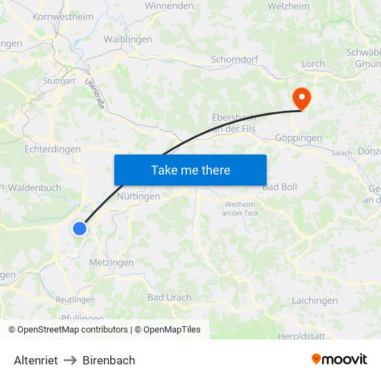 Altenriet to Birenbach map