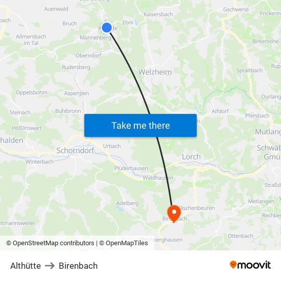 Althütte to Birenbach map