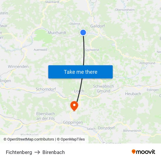 Fichtenberg to Birenbach map
