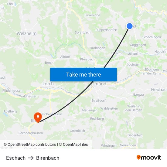 Eschach to Birenbach map