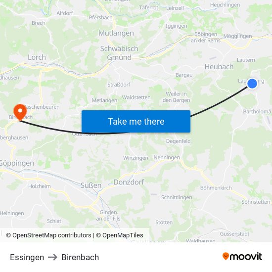 Essingen to Birenbach map