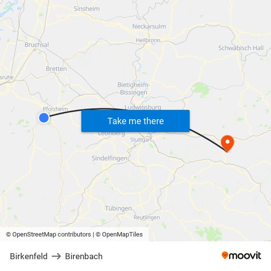 Birkenfeld to Birenbach map