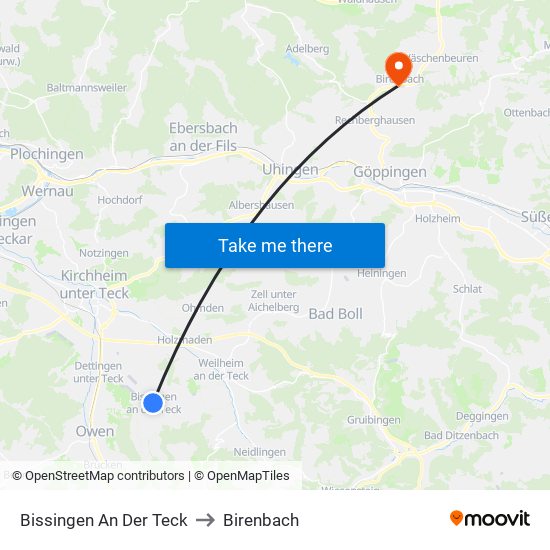 Bissingen An Der Teck to Birenbach map
