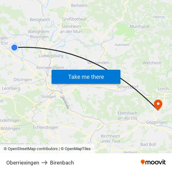 Oberriexingen to Birenbach map