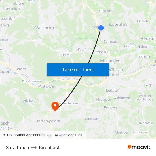 Spraitbach to Birenbach map