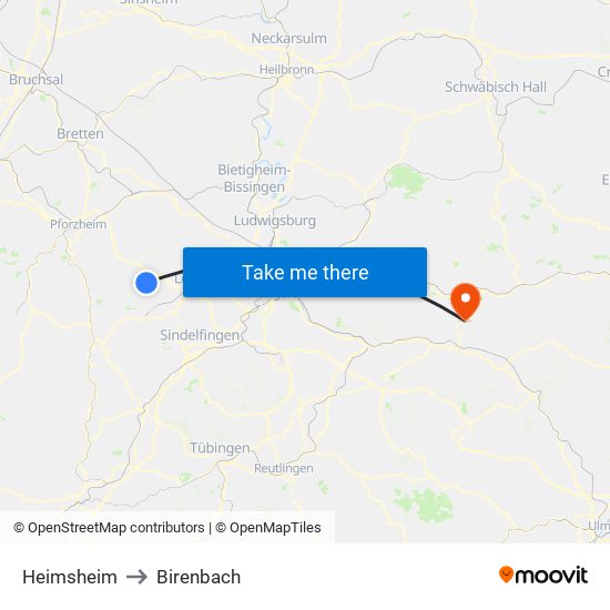 Heimsheim to Birenbach map