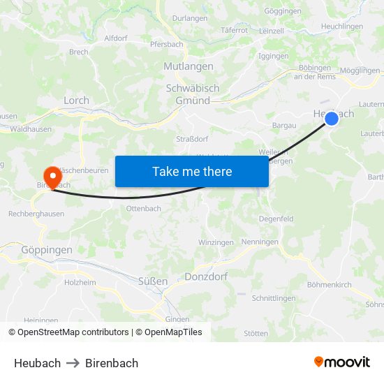 Heubach to Birenbach map
