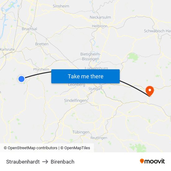 Straubenhardt to Birenbach map