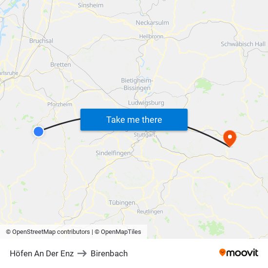 Höfen An Der Enz to Birenbach map