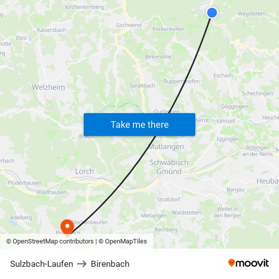 Sulzbach-Laufen to Birenbach map