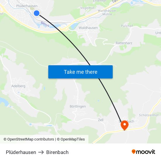 Plüderhausen to Birenbach map