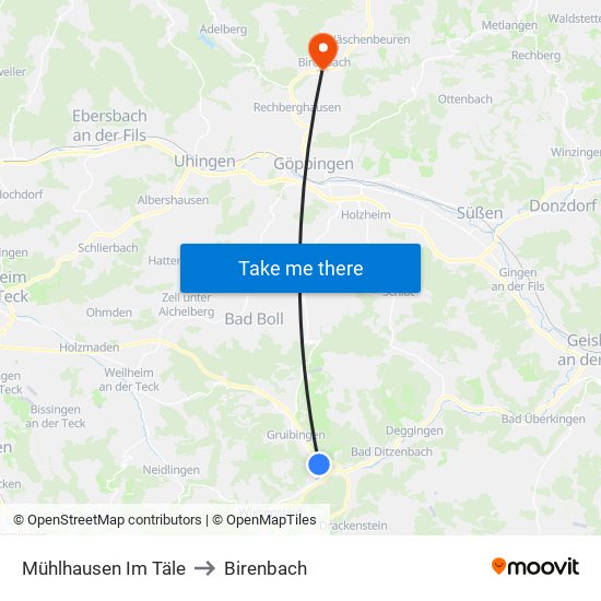 Mühlhausen Im Täle to Birenbach map