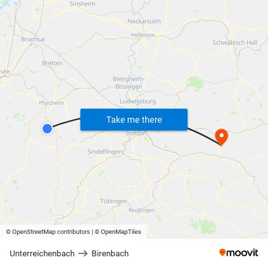 Unterreichenbach to Birenbach map