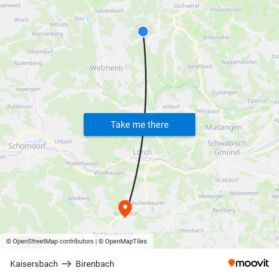 Kaisersbach to Birenbach map