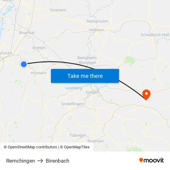 Remchingen to Birenbach map