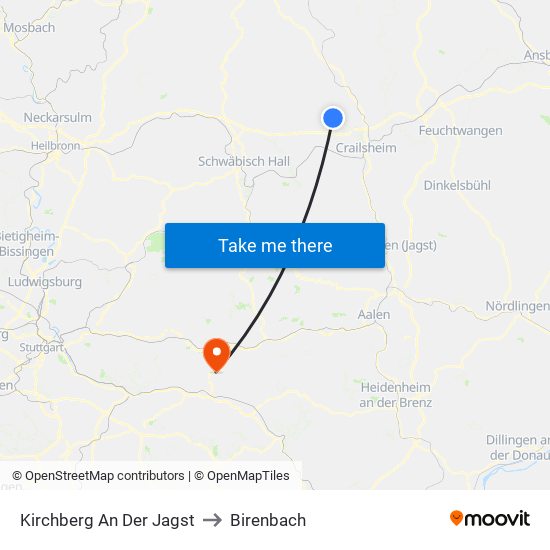 Kirchberg An Der Jagst to Birenbach map