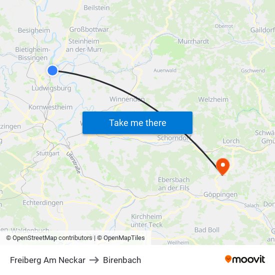 Freiberg Am Neckar to Birenbach map