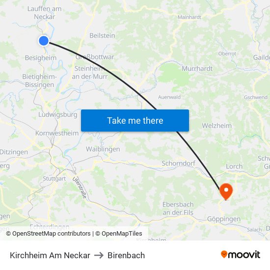 Kirchheim Am Neckar to Birenbach map