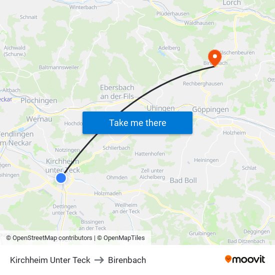 Kirchheim Unter Teck to Birenbach map