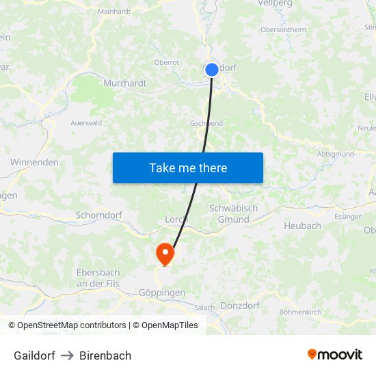 Gaildorf to Birenbach map