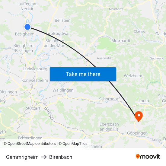 Gemmrigheim to Birenbach map