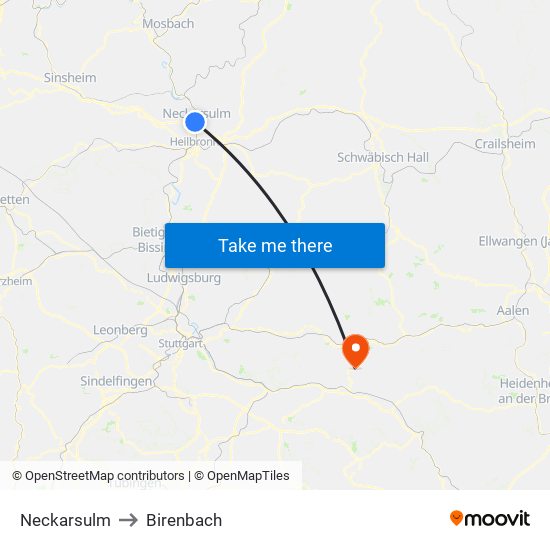 Neckarsulm to Birenbach map