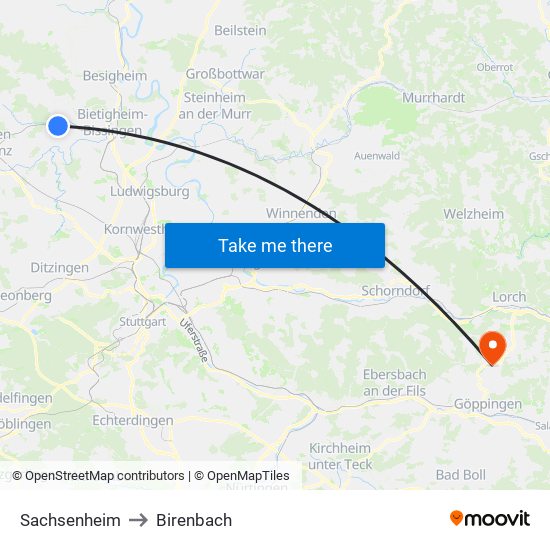 Sachsenheim to Birenbach map