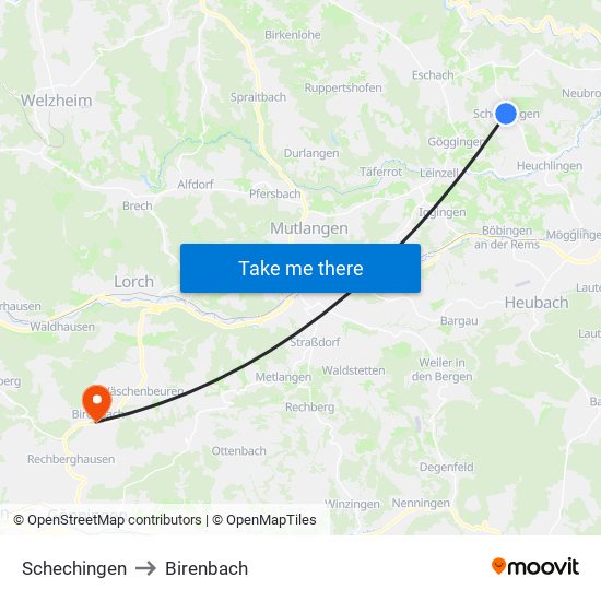 Schechingen to Birenbach map
