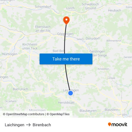 Laichingen to Birenbach map