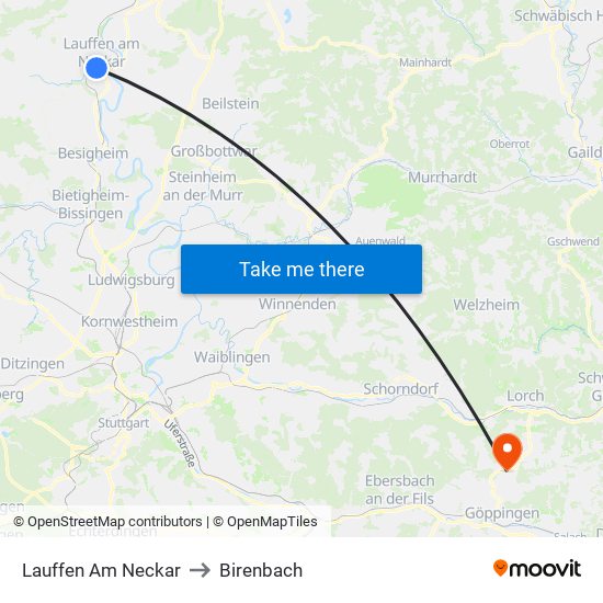 Lauffen Am Neckar to Birenbach map
