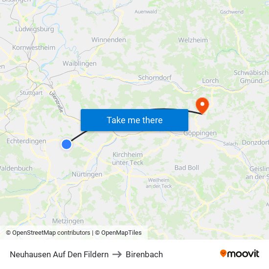Neuhausen Auf Den Fildern to Birenbach map