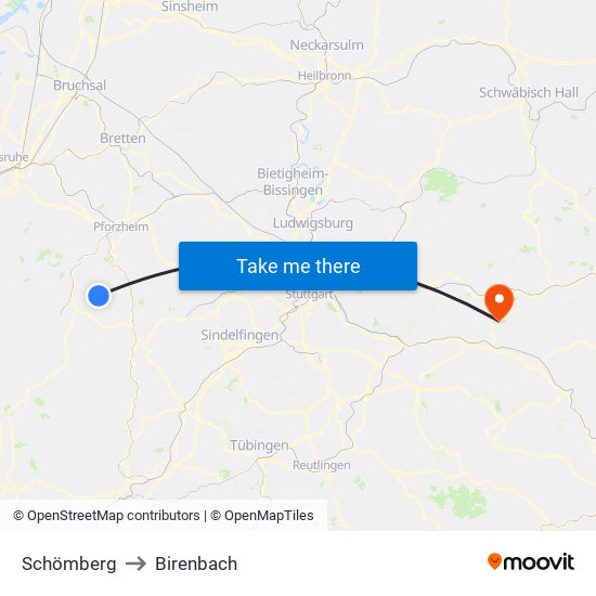 Schömberg to Birenbach map