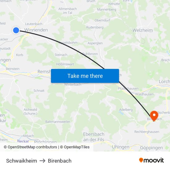 Schwaikheim to Birenbach map