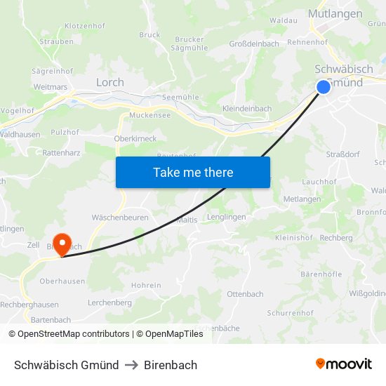 Schwäbisch Gmünd to Birenbach map