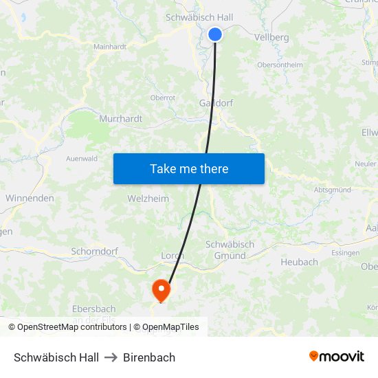 Schwäbisch Hall to Birenbach map