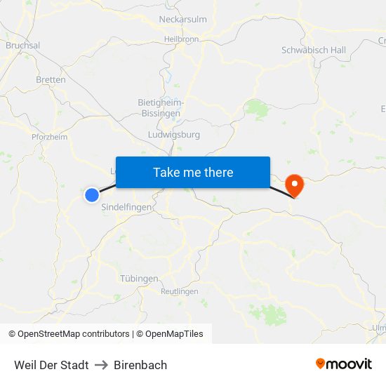 Weil Der Stadt to Birenbach map